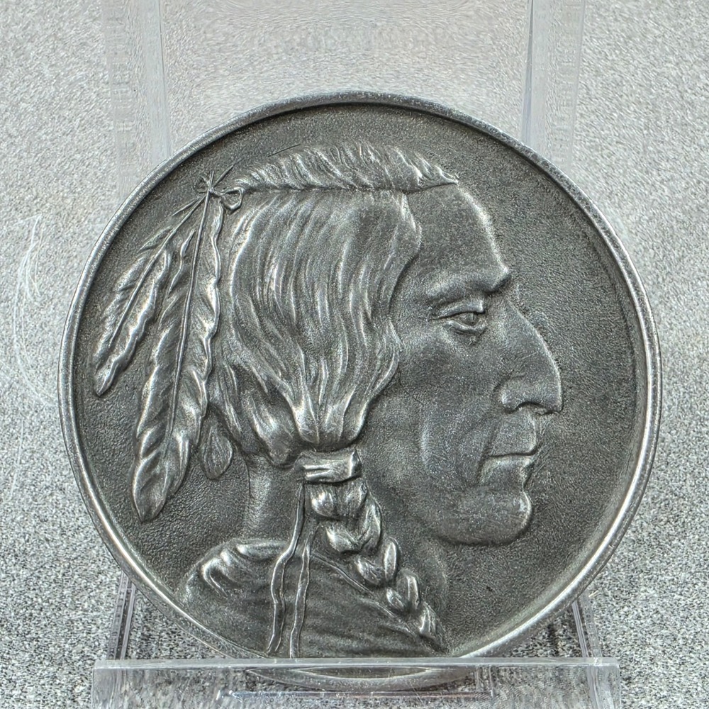 Indiana Metal Craft Native Chief Round Belt Buckle Silver Excellent